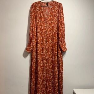 Floral Long Sleeve Dress - Rust